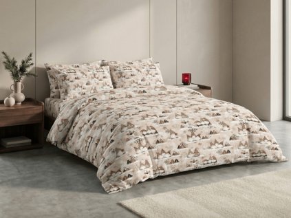 Bavlněné povlečení VÁNOČNÍ SKŘÍTEK hnědý