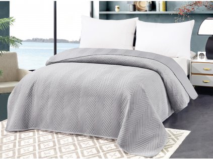 Světle šedý sametový přehoz na postel se vzorem ARROW VELVET