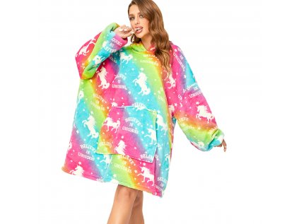 Beránková mikinová deka s rukávy a kapucí ALICORN barevná