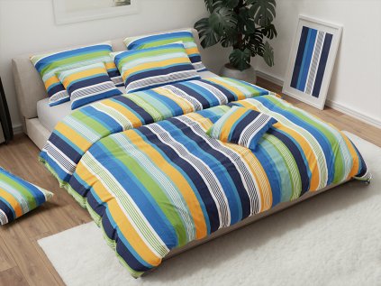 Moderní krepové povlečení LINIE modré s pruhovaným vzorem