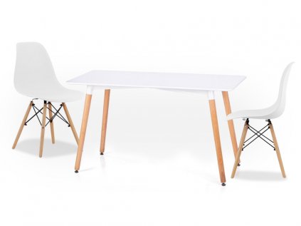 Bílý jídelní set 1 + 2, stůl BERGEN 100 + židle YORK OSAKA