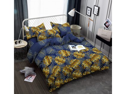 SICELA modré povlečení z mikrovlákna s elegantním listovým motivem