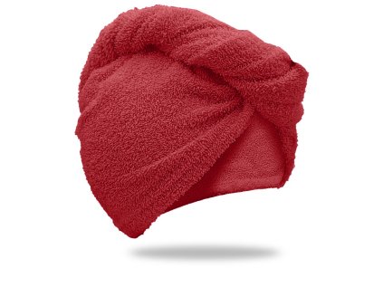 Rychleschnoucí froté turban na vlasy červený, 100% bavlna pro rychlé sušení