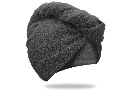 Rychleschnoucí froté turban na vlasy tmavě šedý, 100% bavlna pro rychlé sušení