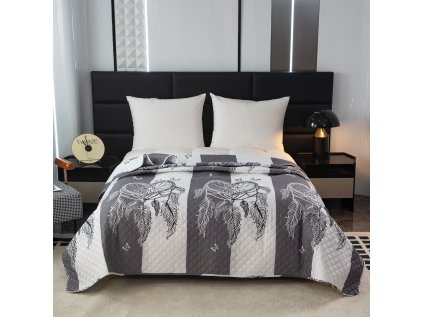 Elegantní přehoz na postel TIRSO šedo-bílý s moderním vzorem
