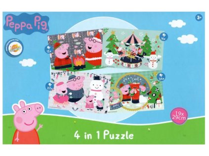 Dětské puzzle 4v1 PRASÁTKO PEPPA se sněhulákem, 19x29 cm
