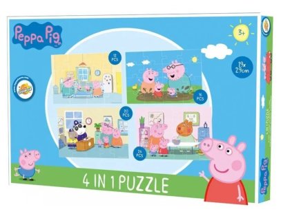 Dětské puzzle 4v1 PRASÁTKO PEPPA den s rodinou, 19x29 cm
