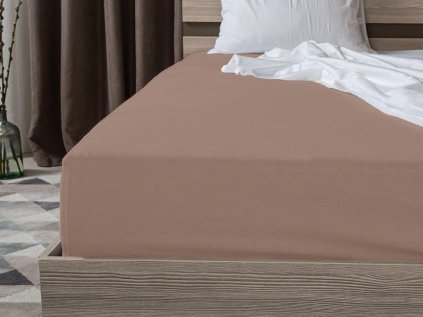 EXCLUSIVE jersey prostěradlo 90 x 200 cm světle hnědé 100% bavlna měkké a elastické