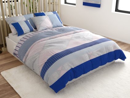 Povlečení LUKA modré z Renforcé bavlny s elegantním vzorem