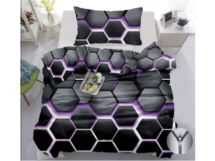 Designové bavlněné povlečení APIS černé s hexagony