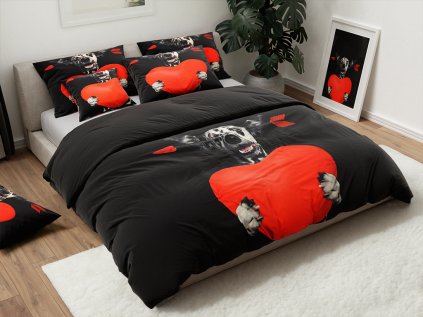 3D povlečení z mikrovlákna DOGA WITH HEART černé – stylové a roztomilé