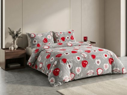 Mikroplyšové povlečení VÁNOČNÍ SRDCE šedé