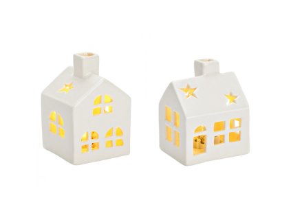 Bílý LED porcelánový domeček WHITE HOUSE – stylová vánoční dekorace