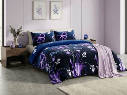 Mikroplyšové povlečení VIOLET BUTTERFLY tmavě modré