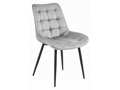 Světle šedá sametová židle BERA s černými nohami, elegantní design