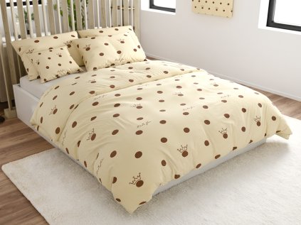 Bavlněné povlečení CROWN LOVE FOR béžové s hnědými puntíky