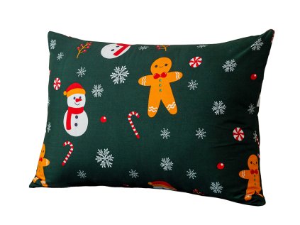 Povlak na polštář s motivem sněhuláků a perníčků SNĚHULÁK A PERNÍČEK 50x70 cm
