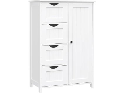 Bílá koupelnová komoda LEHAC se šuplíky a skříňkou pro úložný prostor.