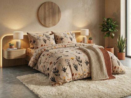 Povlečení mikroplyš HERBÁŘ béžové s elegantním motivem bylin