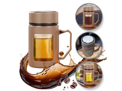 Cestovní termohrnek na kávu a čaj 500 ml, hnědý