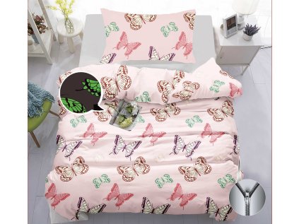 Růžové povlečení BUTTERFLY – bavlněné s motivem svítících motýlů