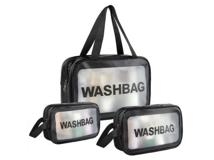 Kosmetická taška WASHBAG 3 ks, voděodolná, různé velikosti, omyvatelný materiál, ideální na cesty i domů.