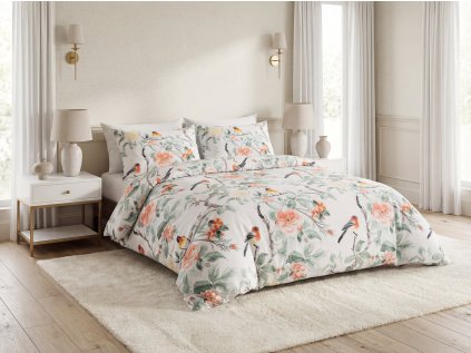 Povlečení z mikrovlákna ORANGE FLOWERS bílé