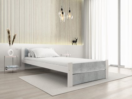 Moderní postel IKAROS DOUBLE 90 x 200 cm, beton/bílá do stylové ložnice