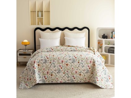 Elegantní přehoz na postel HERBALIS krémový s jemným květinovým vzorem