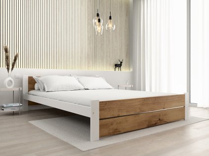 Velká postel IKAROS DOUBLE 180 x 200 cm, dub artisan/bílá s přírodním dekorem
