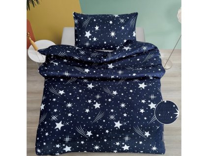 Krepové povlečení NOČNÍ OBLOHA BLEND modré s hvězdami