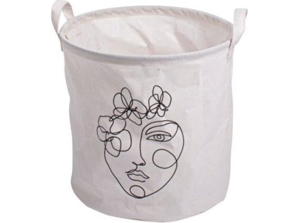 Designový úložný koš GUSTA 30x30 cm bílý s černým line art motivem
