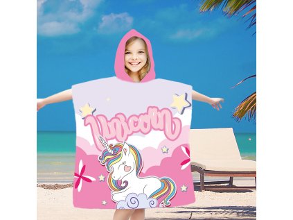 Dětské plážové pončo UNICORN růžové 60x90 cm