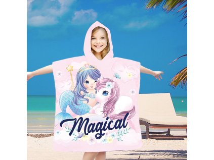 Dětské plážové pončo MAGICAL růžové 60x90 cm