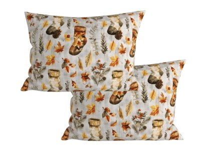 Bavlněné dekorační povlaky na polštář 50x70 cm – AUTUMN SOCKS, 2 ks, barevný motiv listů