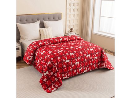 Přehoz na postel VELVET CHRISTMAS červený – vánoční design