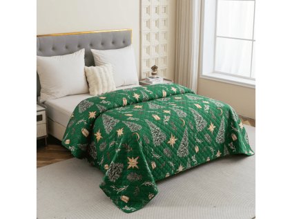 Přehoz na postel GREEN CHRISTMAS – zelený vánoční motiv