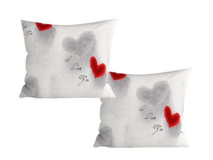 Povlaky na polštář HEARTIZIA 45x45 světle šedé s červeným srdcem