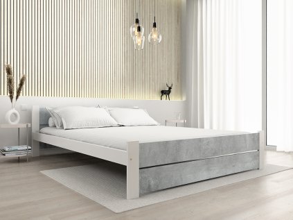 Velká postel IKAROS DOUBLE 180 x 200 cm, beton/bílá s industriálním vzhledem