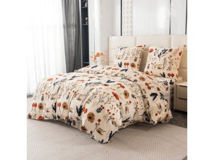 Povlečení mikroplyš PAPAVA krémové s jemným květinovým vzorem