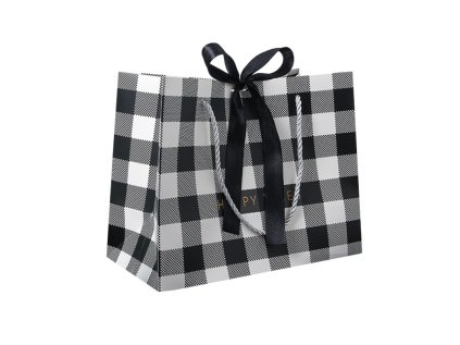 Dárková taška CHARMBOX černo-bílá 18x16x10 cm se stuhou