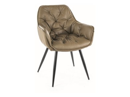 Elegantní olivová židle CHERRY z eko kůže s černými nohami