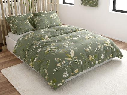 Povlečení z mikrovlákna MOLIRI zelené s květinovým vzorem