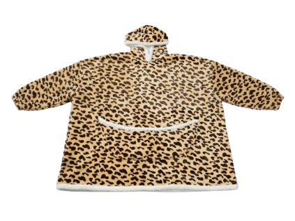 Hřejivá beránková mikinová deka LEOPARD krémová s rukávy