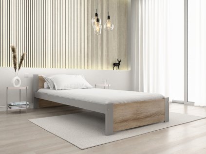 Moderní postel IKAROS 90 x 200 cm šedá/dub sonoma do minimalistické ložnice