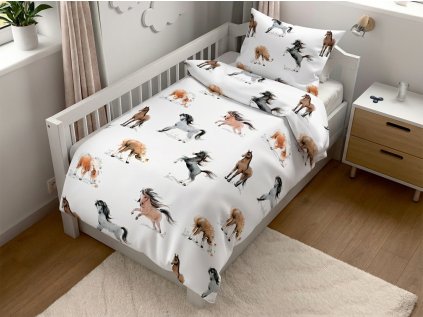 Dětské povlečení HORSE DREAM bílé s motivem koní