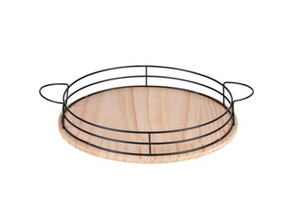 Kulatý dřevěný podnos ALPINA Ø35 cm s kovovým okrajem