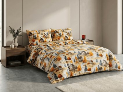 Mikroplyšové povlečení AUTUMN VILLAGE barevné