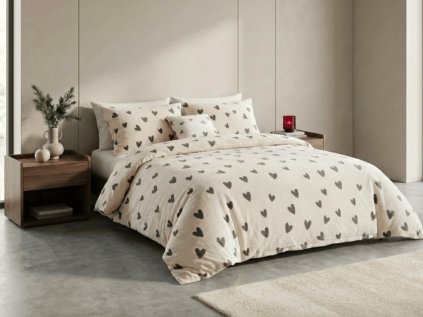 Mikroplyšové povlečení HEARTINO krémové