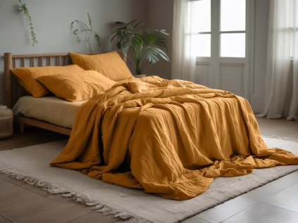 Mušelínové povlečení MUSSARI hořčicové v moderním stylu